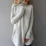 Women's Oversized Chunky Knit Turtleneck Sweater - Cozy Longline - Gray