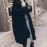 Women's Oversized Chunky Rib-Knit Longline Cardigan - Drop Shoulder - Black