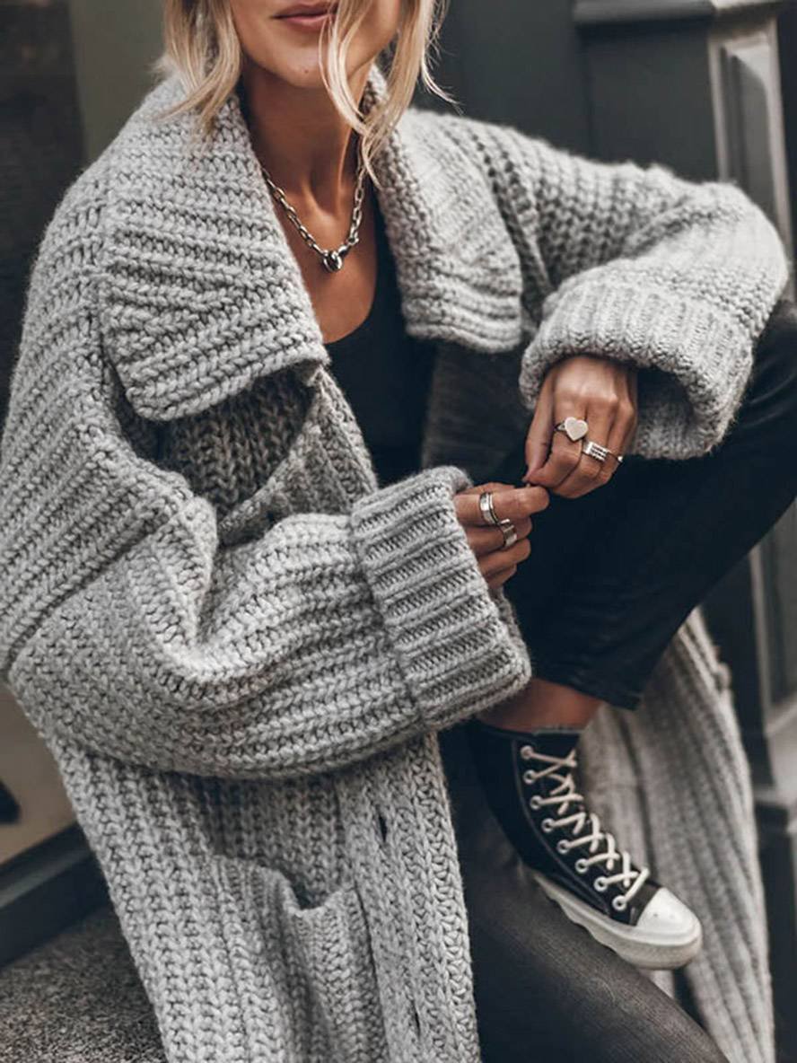 Women's Oversized Chunky Rib-Knit Longline Cardigan - Drop Shoulder