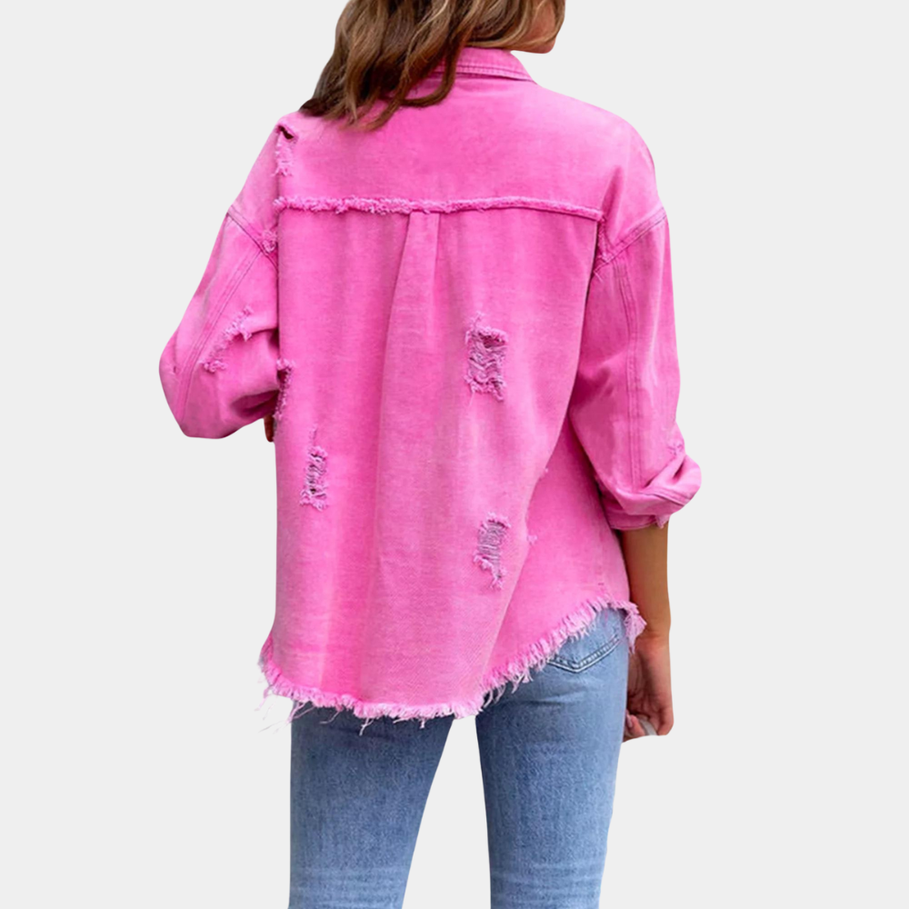 Women's Oversized Denim Jacket | Distressed Detail | Casual | Summer