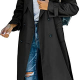 Women's Oversized Double-Breasted Belted Longline Trench Coat | Autumn - Black