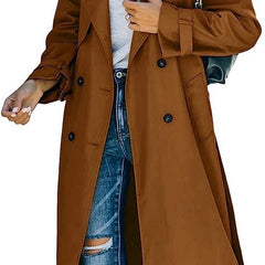 Women's Oversized Double-Breasted Belted Longline Trench Coat | Autumn - Brown