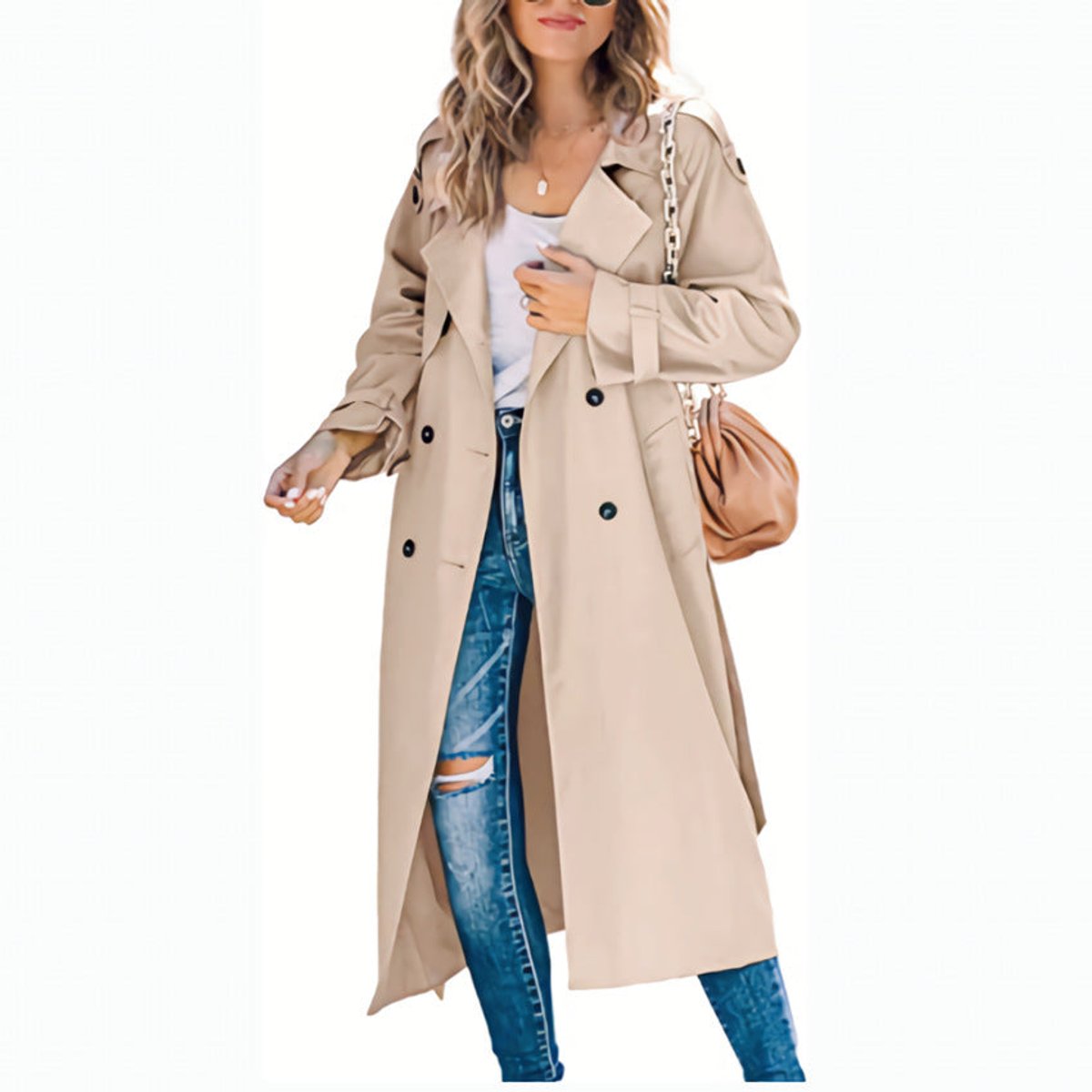 Women's Oversized Double-Breasted Belted Longline Trench Coat | Autumn