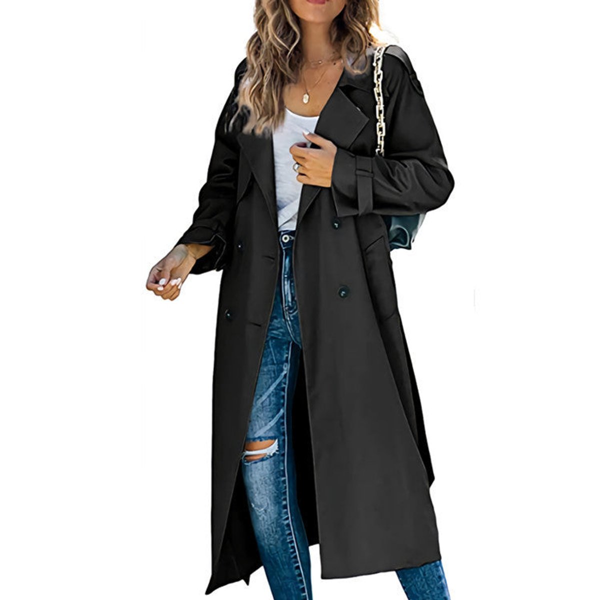 Women's Oversized Double-Breasted Belted Longline Trench Coat | Autumn