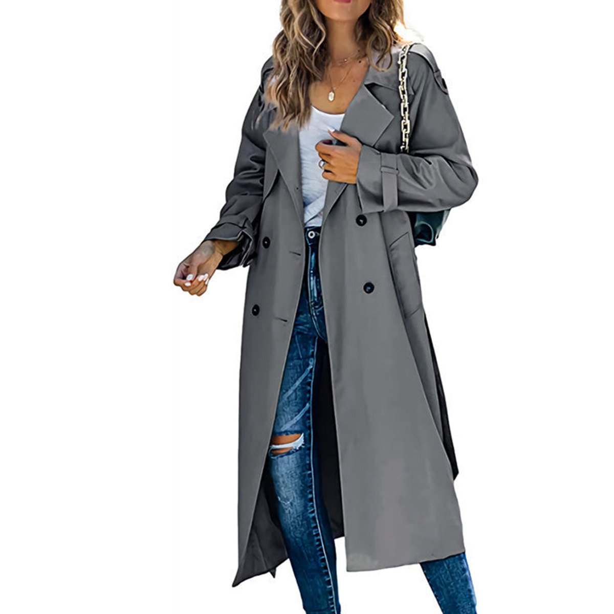 Women's Oversized Double-Breasted Belted Longline Trench Coat | Autumn