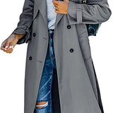 Women's Oversized Double-Breasted Belted Longline Trench Coat | Autumn - Gray