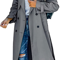 Women's Oversized Double-Breasted Belted Longline Trench Coat | Autumn - Gray