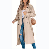 Women's Oversized Double-Breasted Belted Longline Trench Coat | Autumn - Khaki