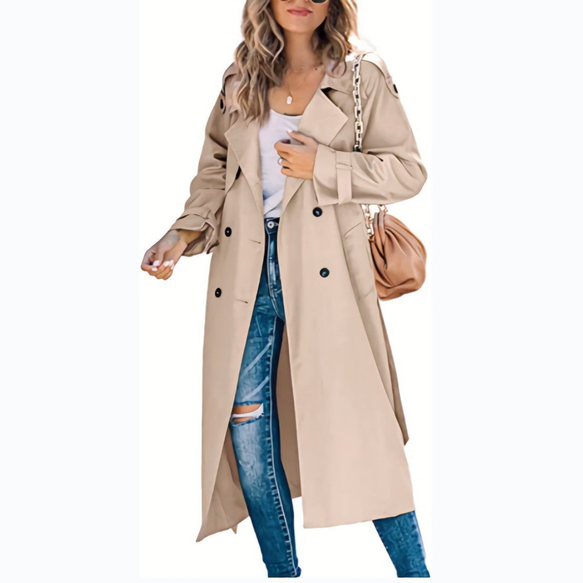 Women's Oversized Double-Breasted Belted Longline Trench Coat | Autumn - Khaki