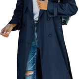 Women's Oversized Double-Breasted Belted Longline Trench Coat | Autumn - Navy Blue