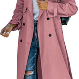 Women's Oversized Double-Breasted Belted Longline Trench Coat | Autumn - Pink