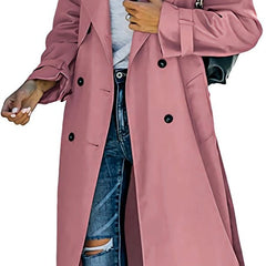 Women's Oversized Double-Breasted Belted Longline Trench Coat | Autumn - Pink