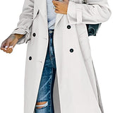 Women's Oversized Double-Breasted Belted Longline Trench Coat | Autumn - White