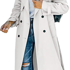 Women's Oversized Double-Breasted Belted Longline Trench Coat | Autumn - White