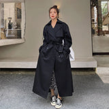Women's Oversized Double-Breasted Maxi Trench Coat | Autumn - Black