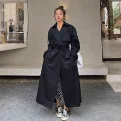 Women's Oversized Double-Breasted Maxi Trench Coat | Autumn - Black