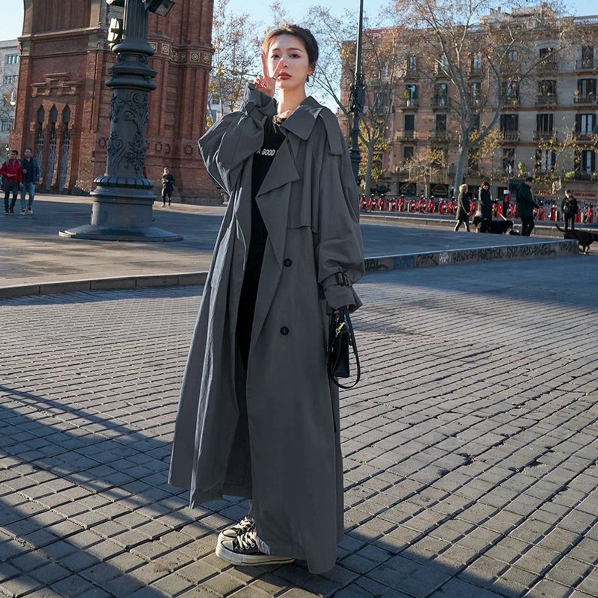 Women's Oversized Double-Breasted Maxi Trench Coat | Autumn