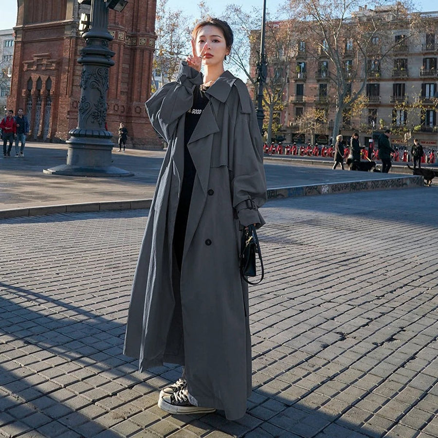 Women's Oversized Double-Breasted Maxi Trench Coat | Autumn