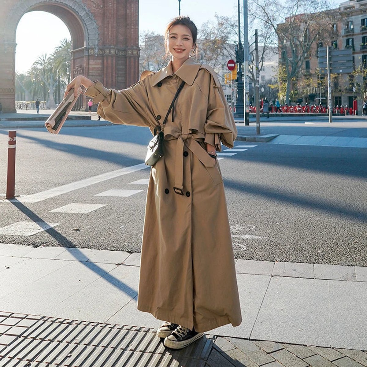 Women's Oversized Double-Breasted Maxi Trench Coat | Autumn