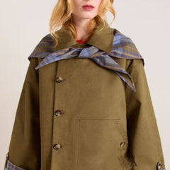 Women's Oversized Double-Breasted Trench Coat - Plaid Lined | Autumn - Brown