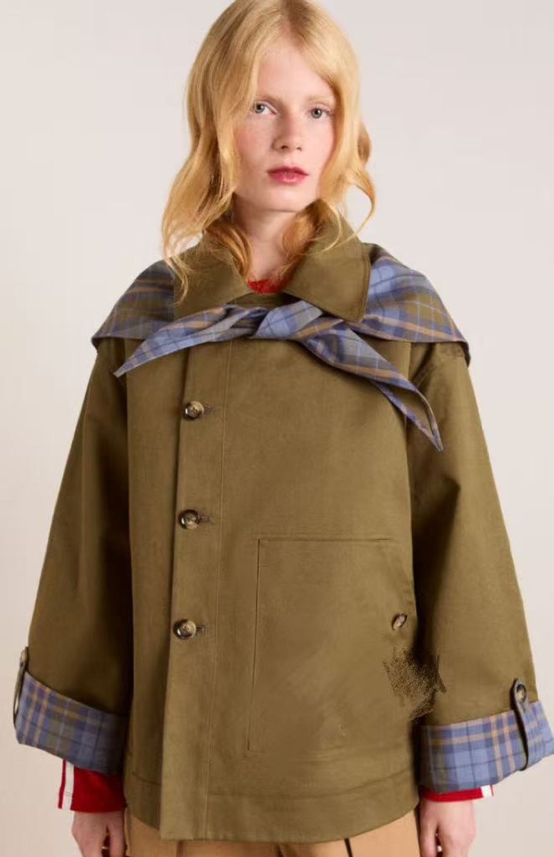 Women's Oversized Double-Breasted Trench Coat - Plaid Lined | Autumn - Brown