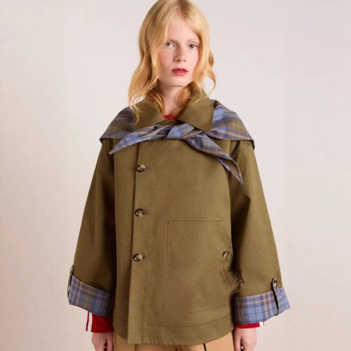 Women's Oversized Double-Breasted Trench Coat - Plaid Lined | Autumn