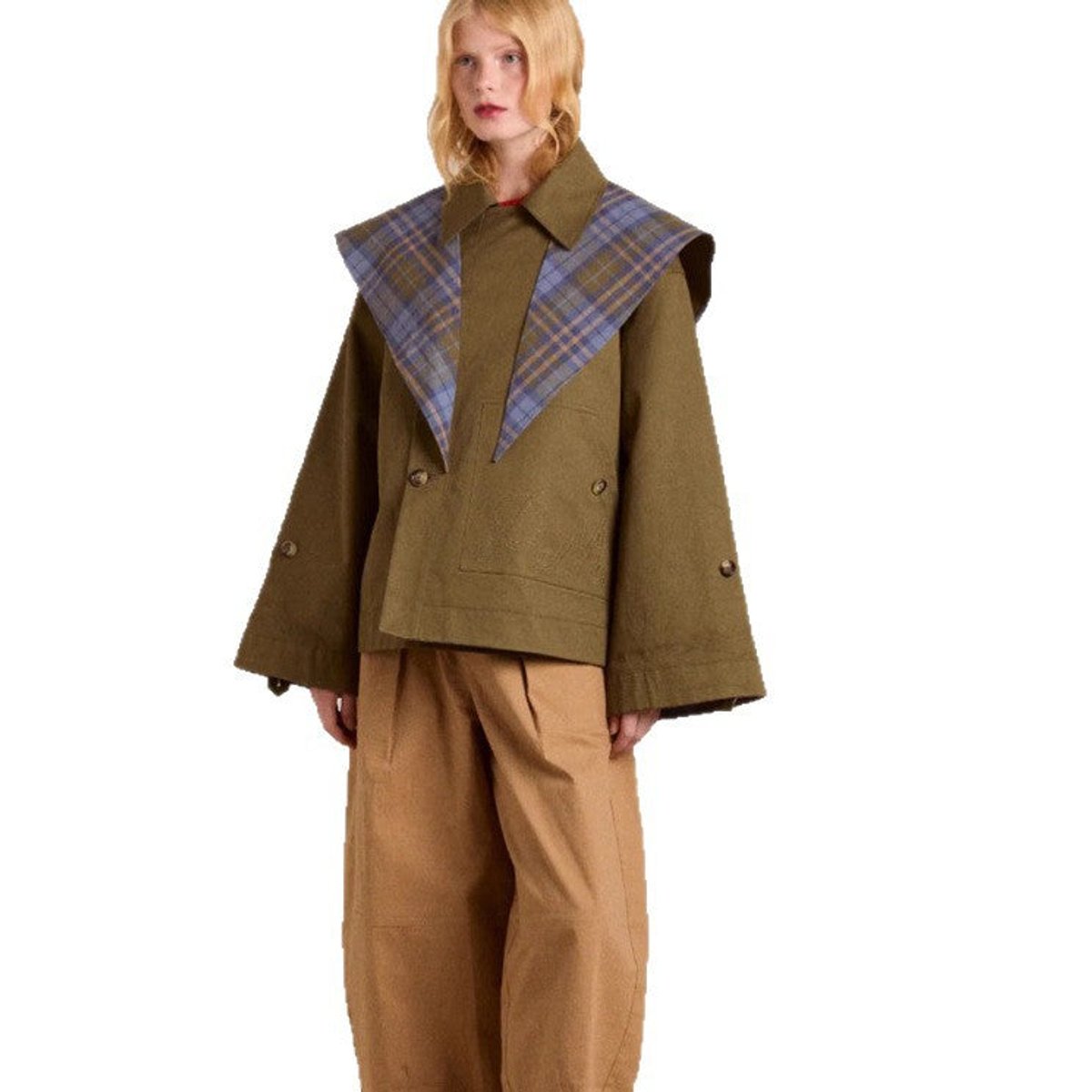 Women's Oversized Double-Breasted Trench Coat - Plaid Lined | Autumn
