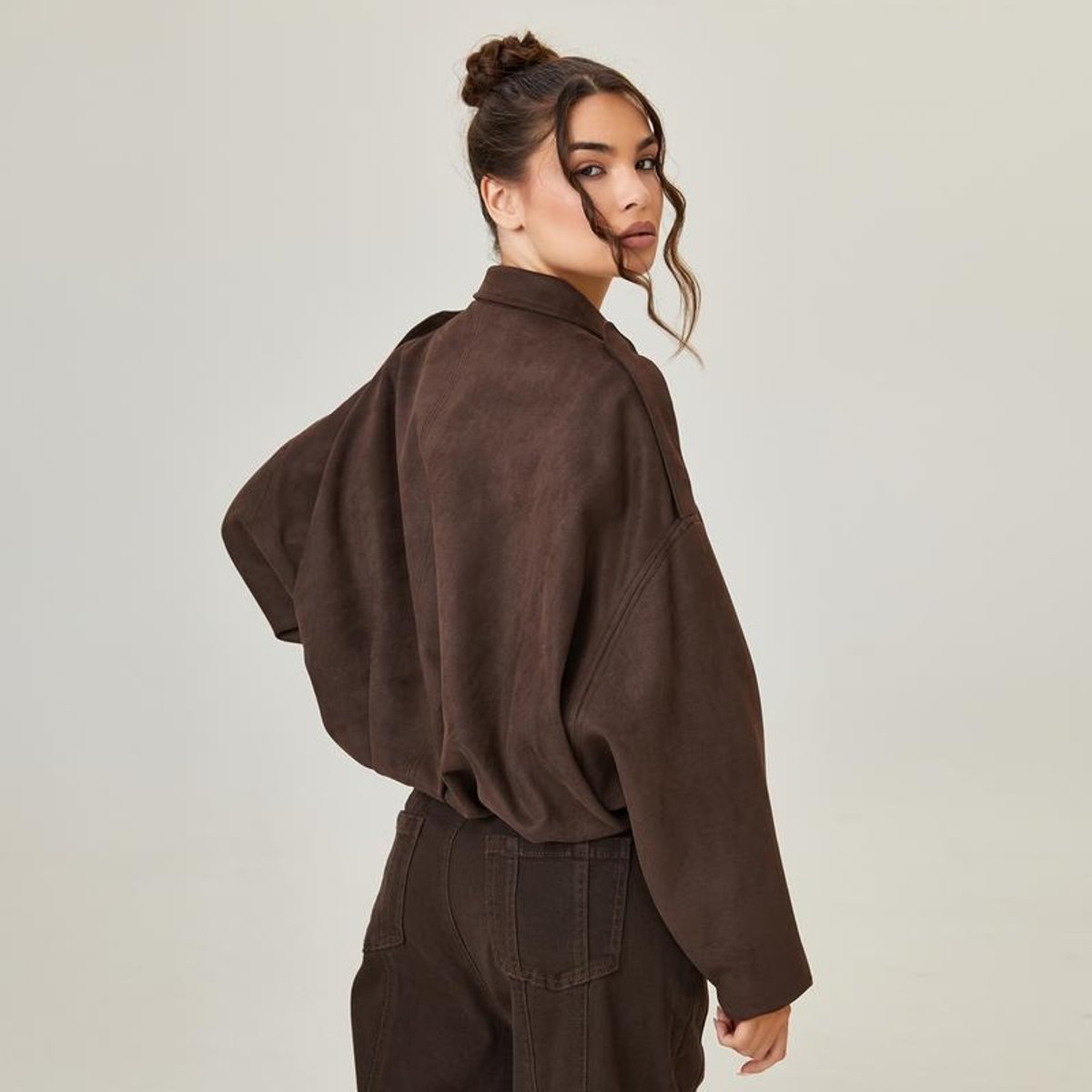 Women's Oversized Faux Suede Bomber Jacket - Vintage-Inspired | Autumn