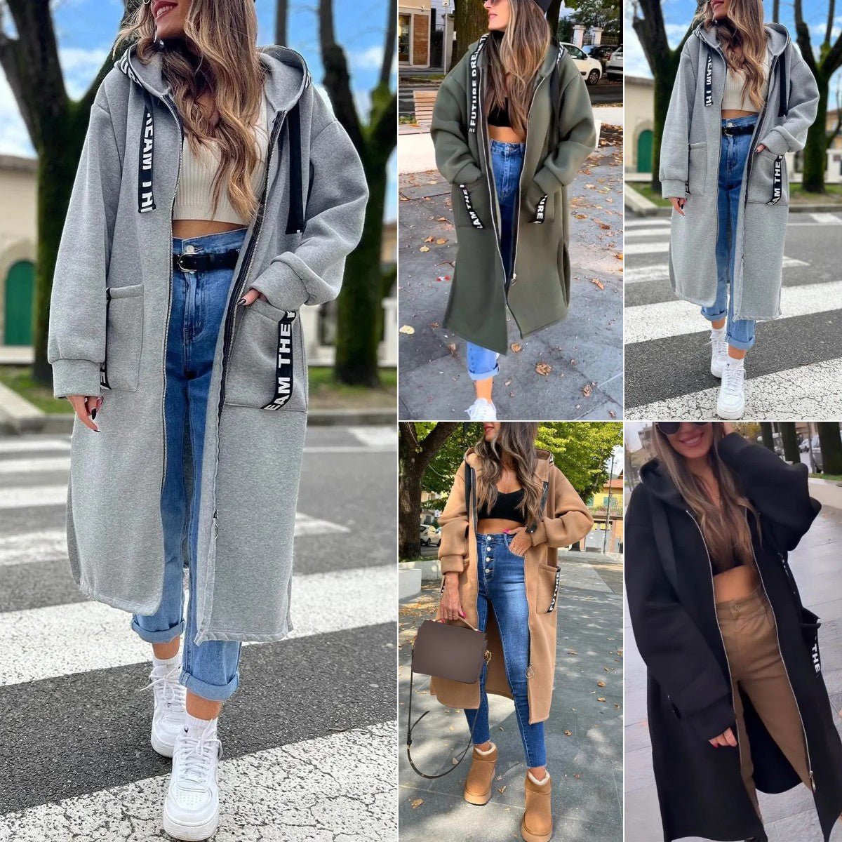 Women's Oversized Hooded Zip Coat - Longline Fit | Autumn