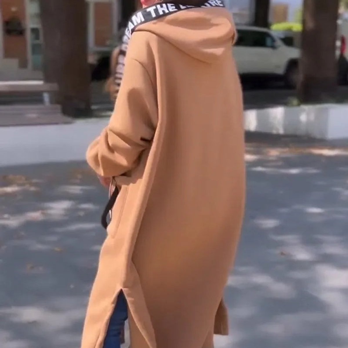 Women's Oversized Hooded Zip Coat - Longline Fit | Autumn