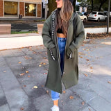 Women's Oversized Hooded Zip Coat - Longline Fit | Autumn - Green