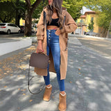 Women's Oversized Hooded Zip Coat - Longline Fit | Autumn - Khaki