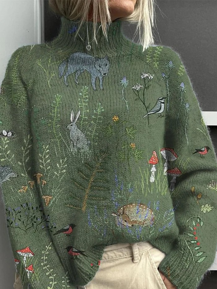 Women's Oversized Knitwear | High Neck | Winter - Green