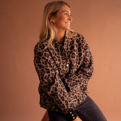 Women's Oversized Leopard Print Quilted Jacket - Snap Button | Autumn