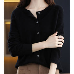 Women's Oversized Merino Wool Cardigan - Button-Front Knit | Autumn - Black