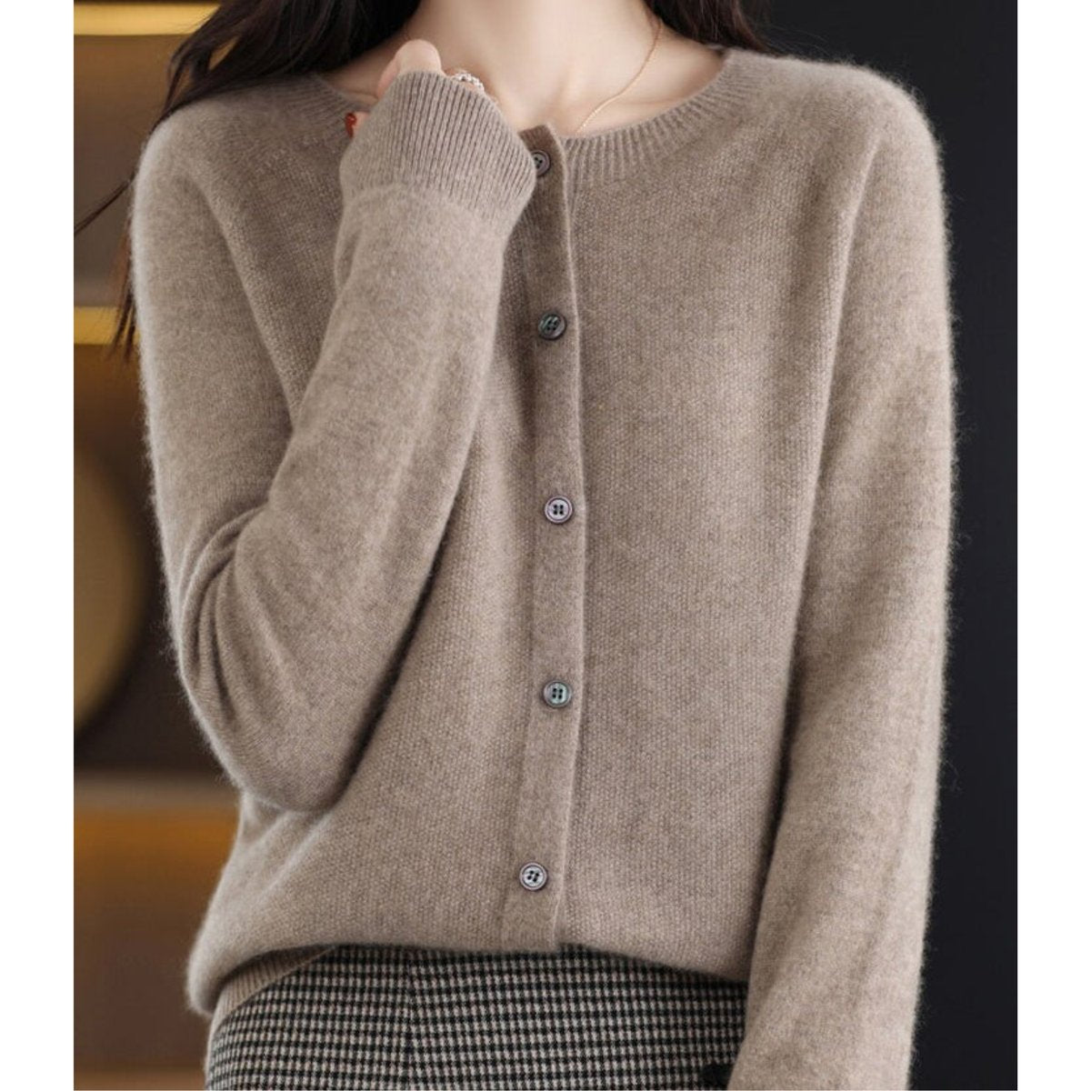 Women's Oversized Merino Wool Cardigan - Button-Front Knit | Autumn - Brown