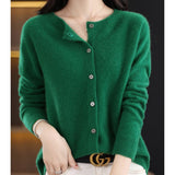 Women's Oversized Merino Wool Cardigan - Button-Front Knit | Autumn - Dark Green