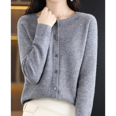 Women's Oversized Merino Wool Cardigan - Button-Front Knit | Autumn - Gray