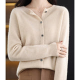 Women's Oversized Merino Wool Cardigan - Button-Front Knit | Autumn - Khaki