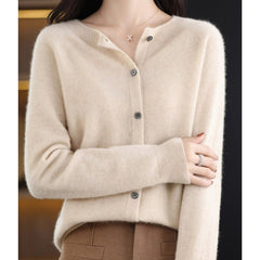 Women's Oversized Merino Wool Cardigan - Button-Front Knit | Autumn - Khaki