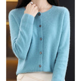 Women's Oversized Merino Wool Cardigan - Button-Front Knit | Autumn - Light Blue