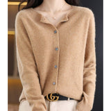 Women's Oversized Merino Wool Cardigan - Button-Front Knit | Autumn - Light Brown