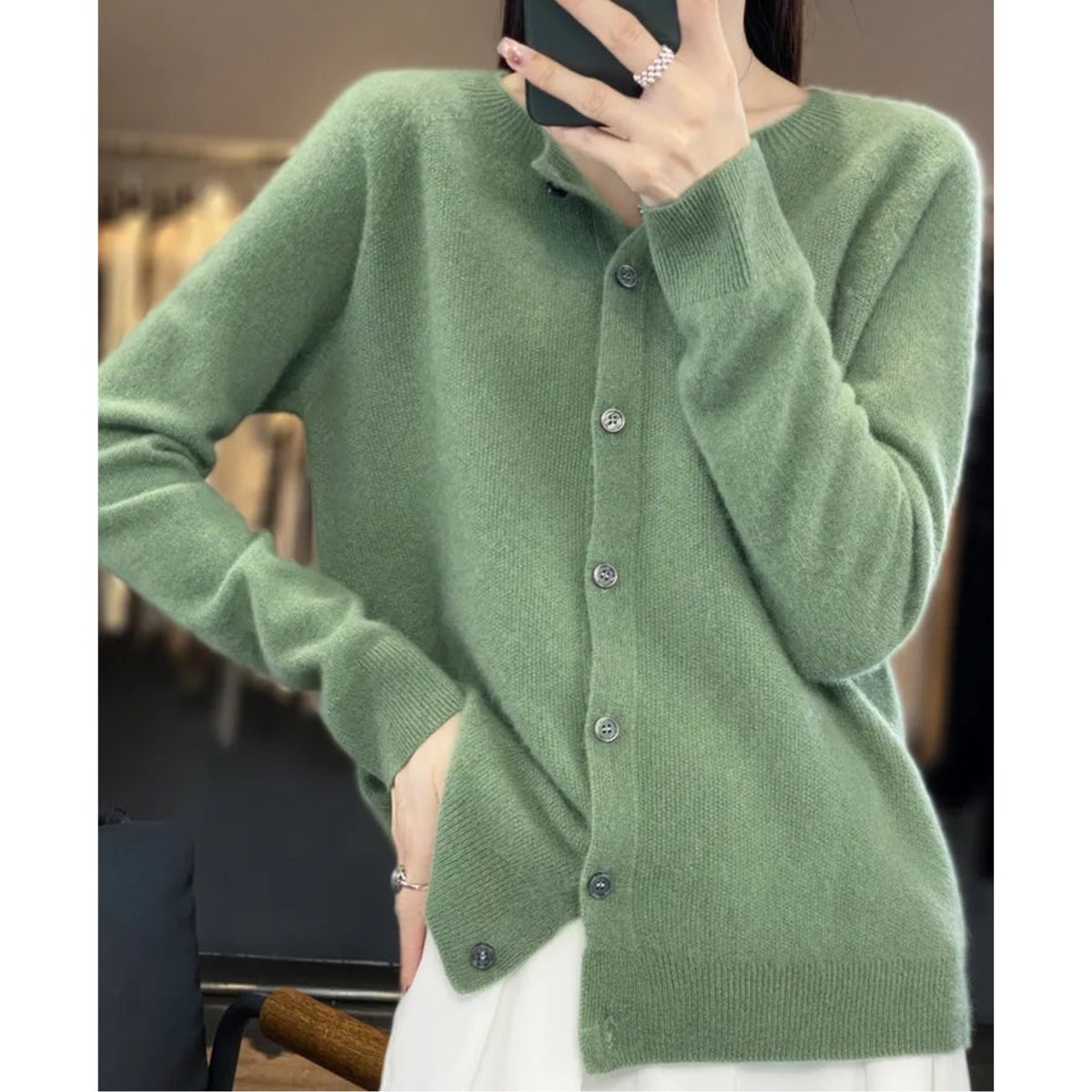 Women's Oversized Merino Wool Cardigan - Button-Front Knit | Autumn - Light Green