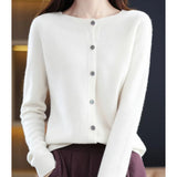 Women's Oversized Merino Wool Cardigan - Button-Front Knit | Autumn - White