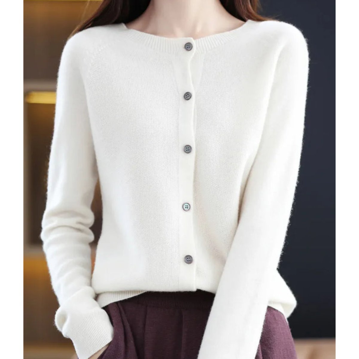 Women's Oversized Merino Wool Cardigan - Button-Front Knit | Autumn - White