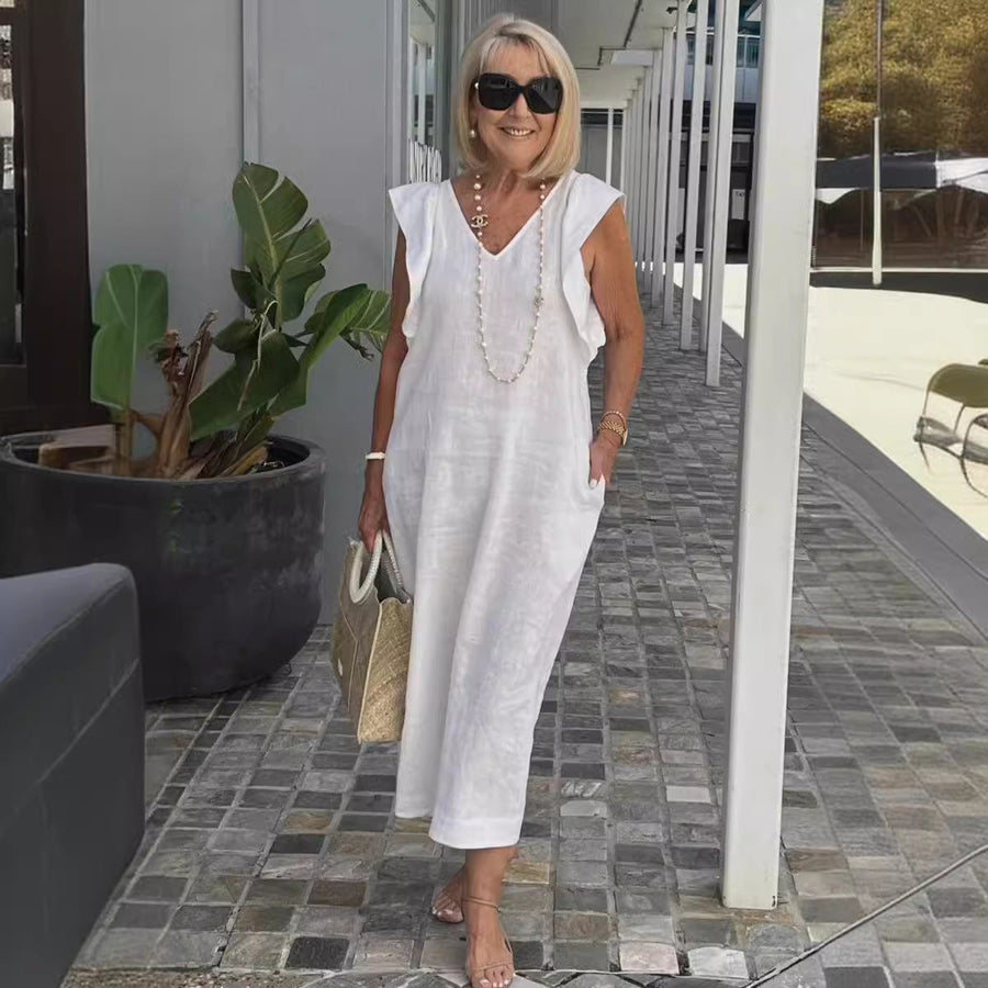 Women's Oversized Midi Dress | Sleeveless | Side Pockets | Summer