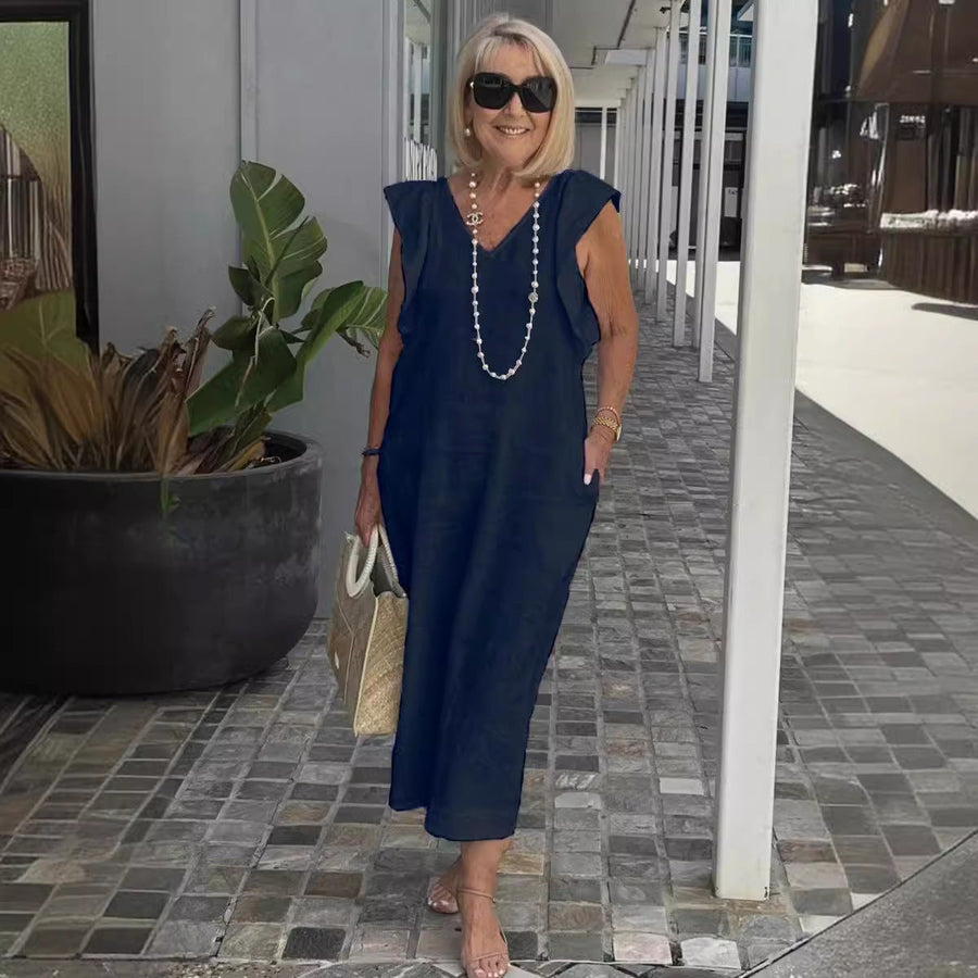 Women's Oversized Midi Dress | Sleeveless | Side Pockets | Summer