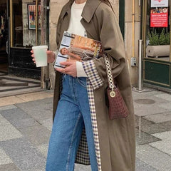 Women's Oversized Plaid-Lined Trench Coat - Khaki | Autumn