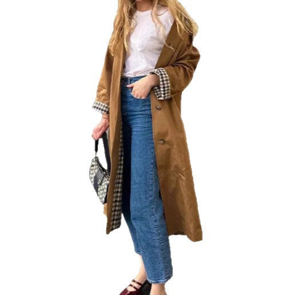 Women's Oversized Plaid-Lined Trench Coat - Khaki | Autumn