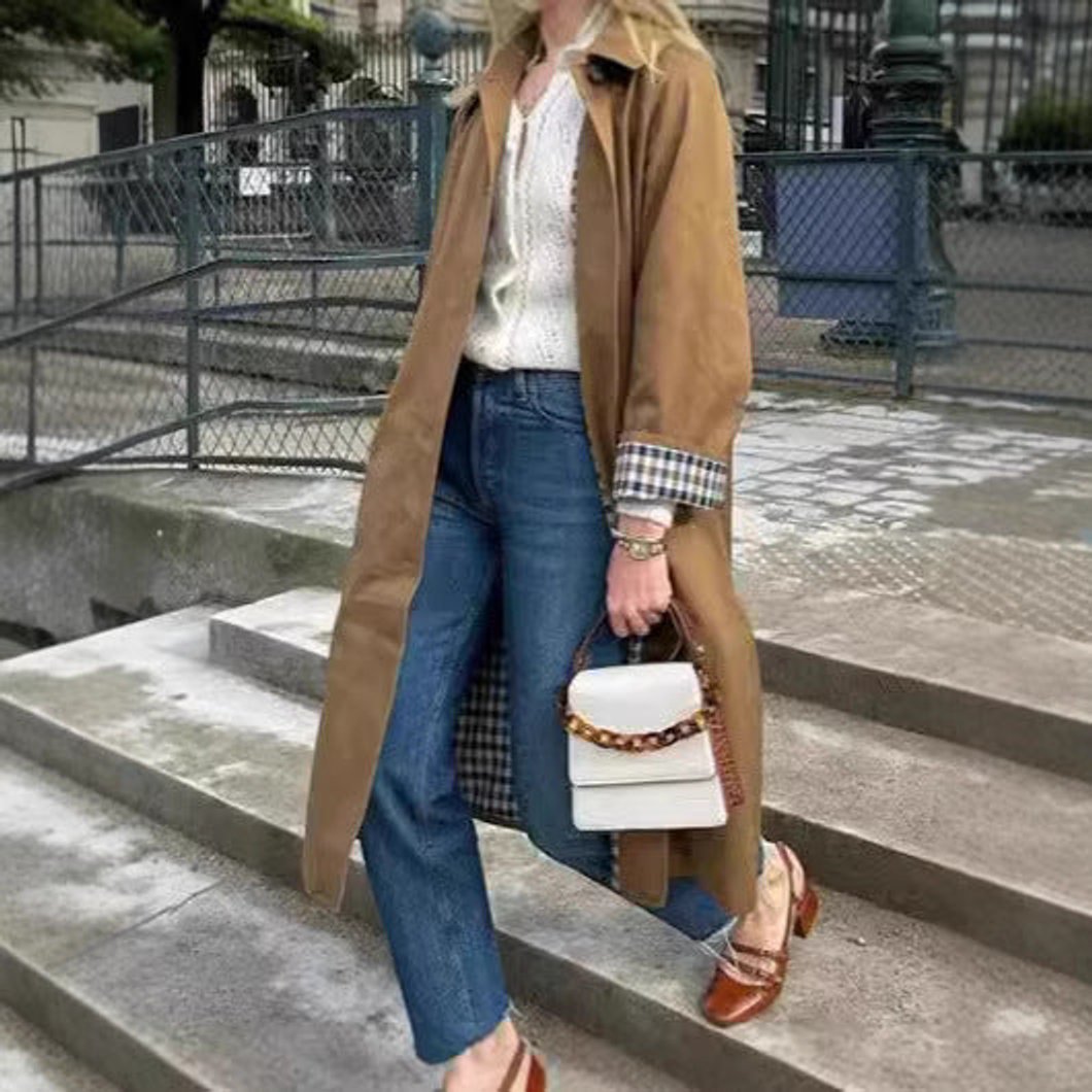 Women's Oversized Plaid-Lined Trench Coat - Khaki | Autumn